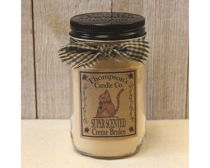 Thompsons Candle Co. Super Scented Crème Brulee Small Mason Jar Candle， 12 oz. - CMSM