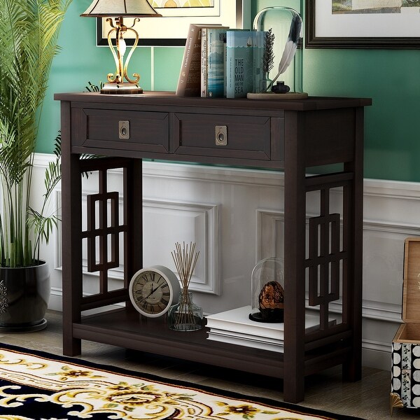 Console Table with 2 Drawers and Bottom Shelf - 39