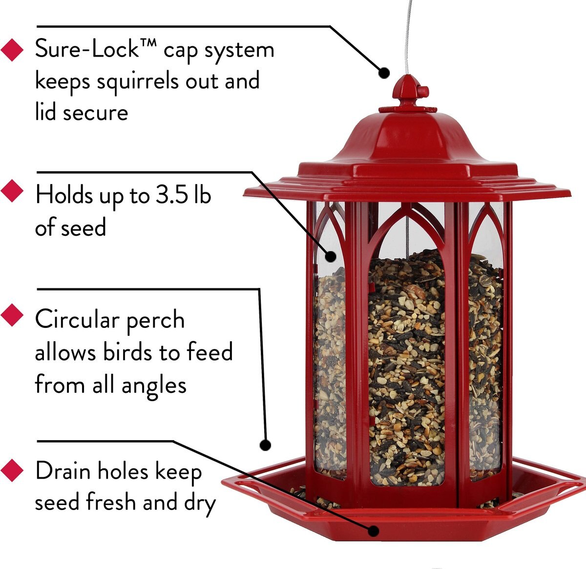 Perky-Pet Brick Red Gazebo Bird Feeder， 3.5-lb