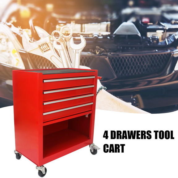 4 Drawers Multifunctional Red Tool Cart With Wheel...