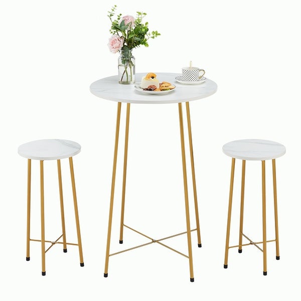 3-Piece Bar Table Set with 2 Stools， Modern Round Counter Table and Chairs Set