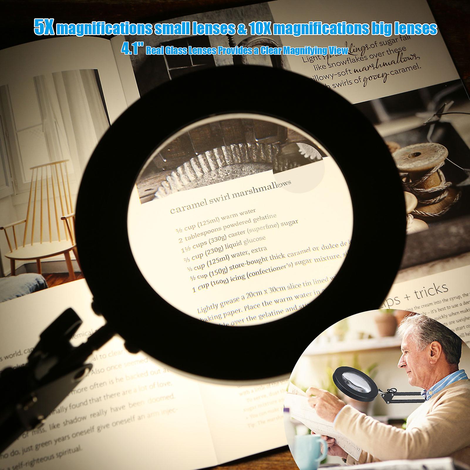 2 In 1 72leds 10w 5x/10x Magnifying Glass Desk Lamp Leds Lighted Magnifier With Metal Clamp Usb Powered/ 3 Colors Temperature/ 10 Levels Dimmable Brig