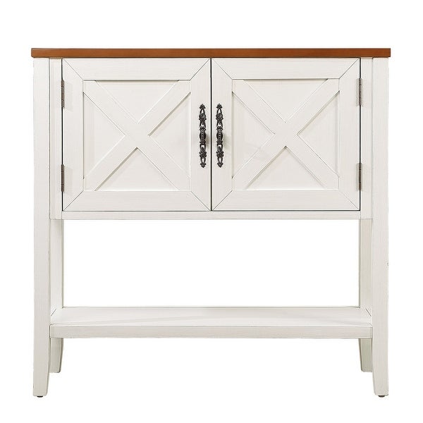 35'' Solid Wood Buffet Sideboard Console Table with Bottom Shelf and 2-Door Cabinet， Farmhouse Entryway Table Side Table