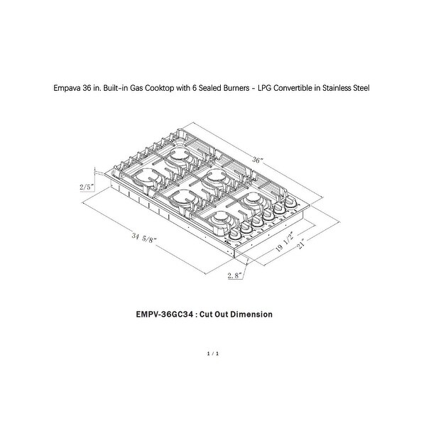 36-in Built-in Gas Cooktop with 6 Sealed Burners in Stainless Steel - LPG Convertible - 18，000-BTUs Power Burner