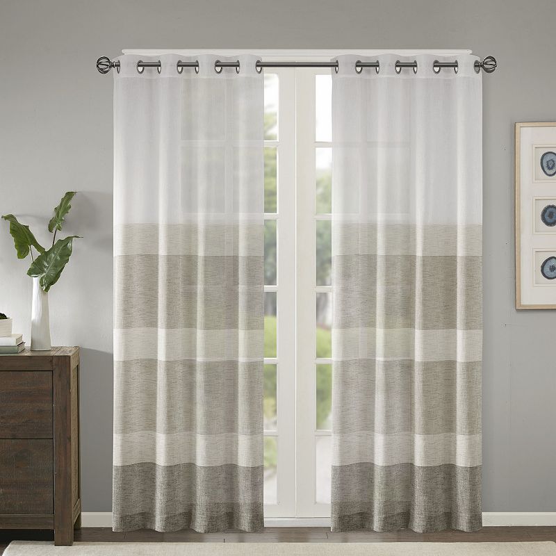 Madison Park Jasper Woven Faux Linen Striped Sheer Grommet 1 Window Curtain Panel