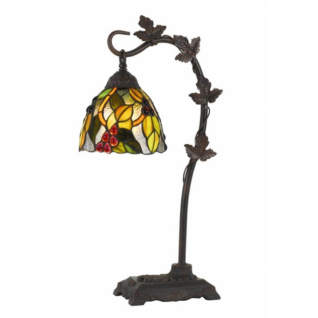 Metal Table Lamp With Hand Cut Glass  Shade Dark Bronze Cal Lighting