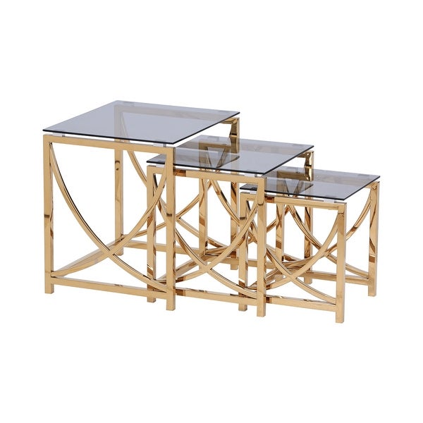 3 Pieces Gold Square Nesting Glass End Tables