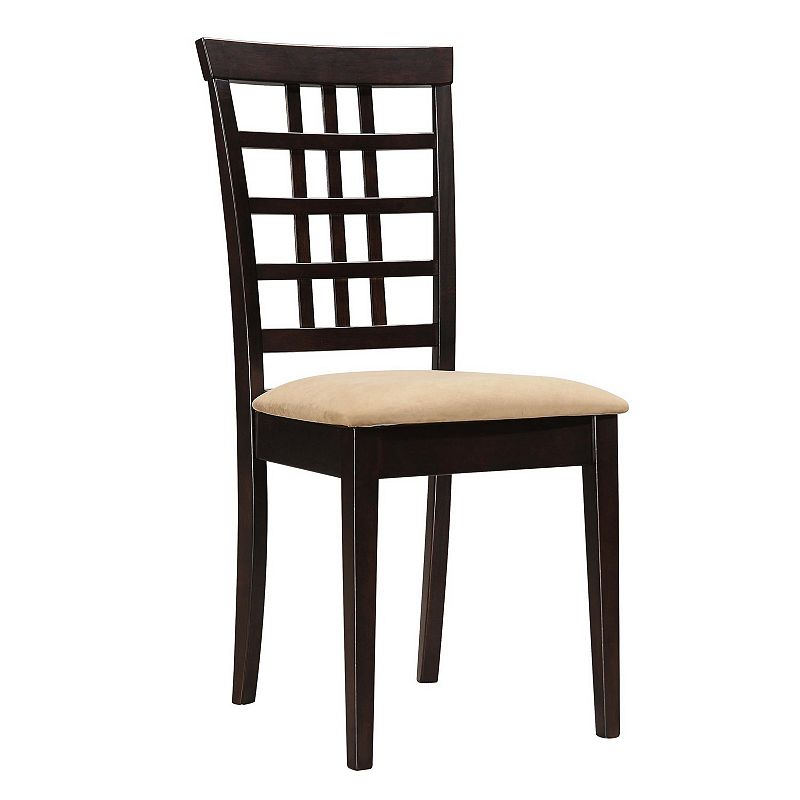 Geometric Wooden Dining Chair with Padded Seat， Set of 2， Brown and Beige