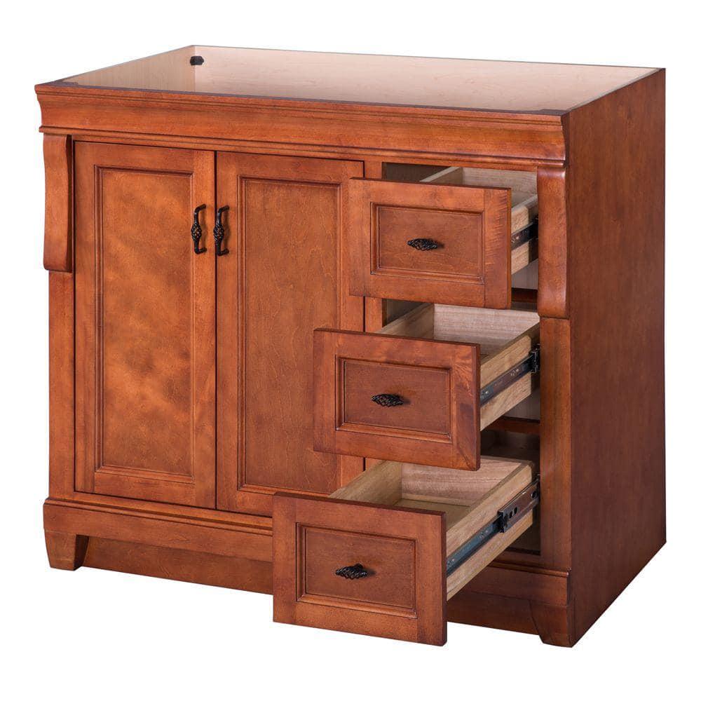 Home Decorators Collection Naples 36 in W Bath Vanity Cabinet Only in Warm Cinnamon with Right Hand Drawers