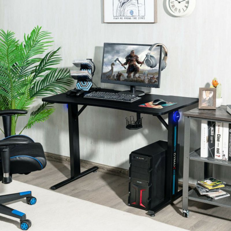 Home Office  PC Computer Gaming Desk with LED Lignt and Gaming Handle Rack-Black