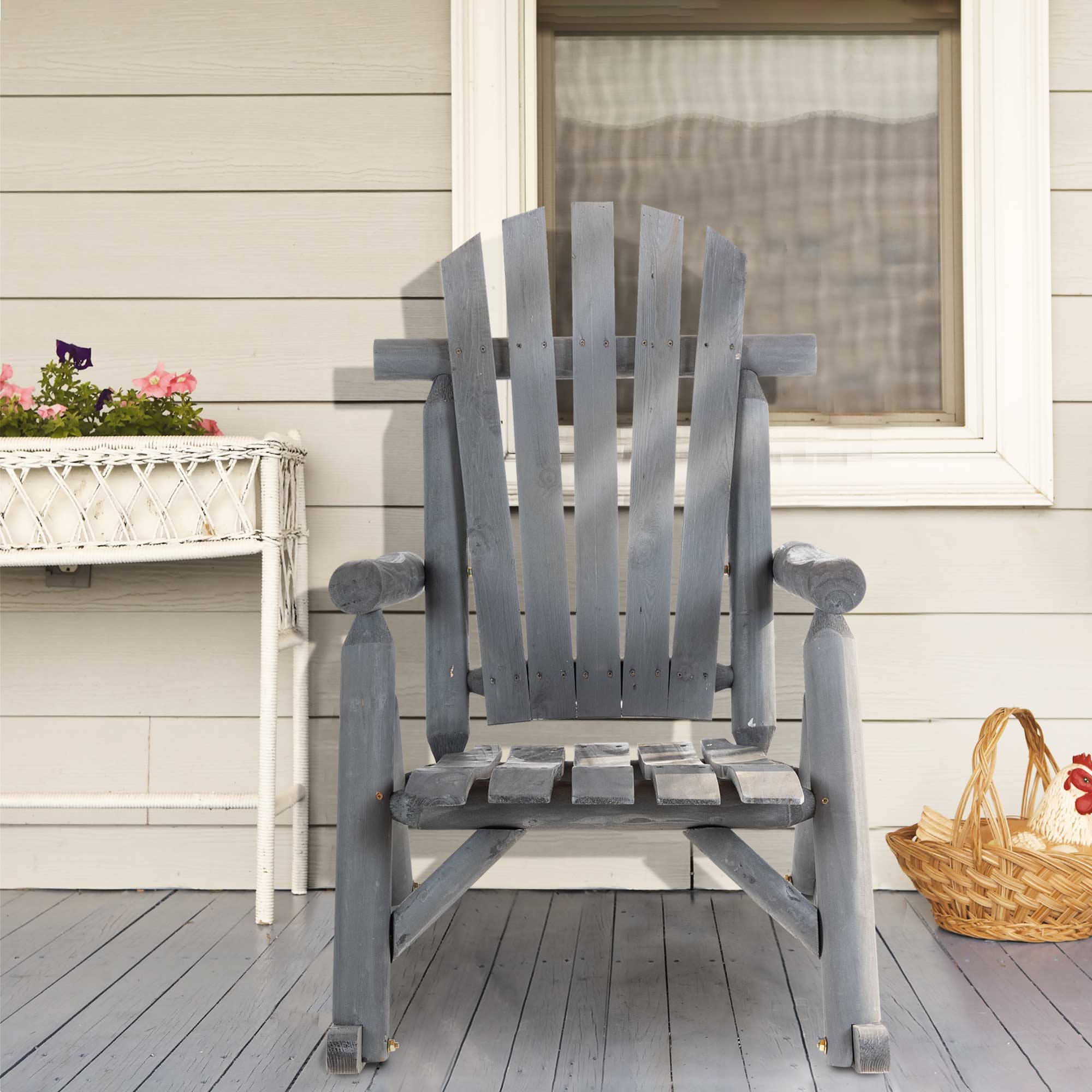 Outsunny Outdoor Wooden Rocking Chair, Rustic Adirondack Rocker with Slatted Seat, High Backrest, Armrests for Patio, Garden, and Porch, Small, Gray