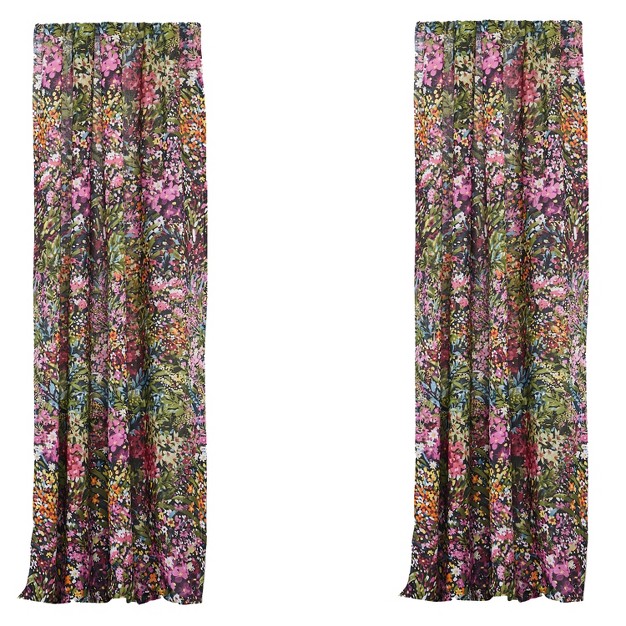 Basel Floral Lined Curtain Panel With Rod Pocket 2pk Levtex Home