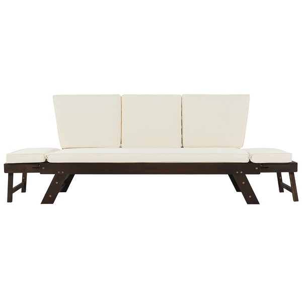 3-seater Sofa Outdoor Adjustable Patio Expandable and Multifunctional Daybed， Wooden Chaise Lounge with Cushions for Small Places - Overstock - 37248098