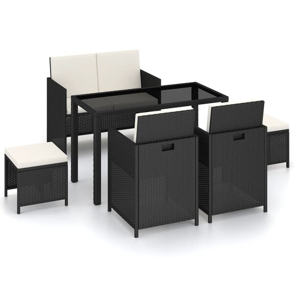 vidaXL 6 Piece Patio Dining Set with Cushions Poly Rattan Black