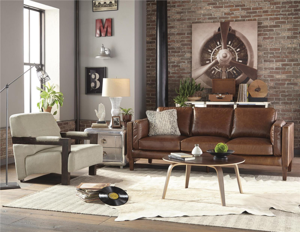 Loveseat BERKLEY Transitional Natural Vintage Leather Solid Birch   Transitional   Loveseats   by EuroLuxHome  Houzz