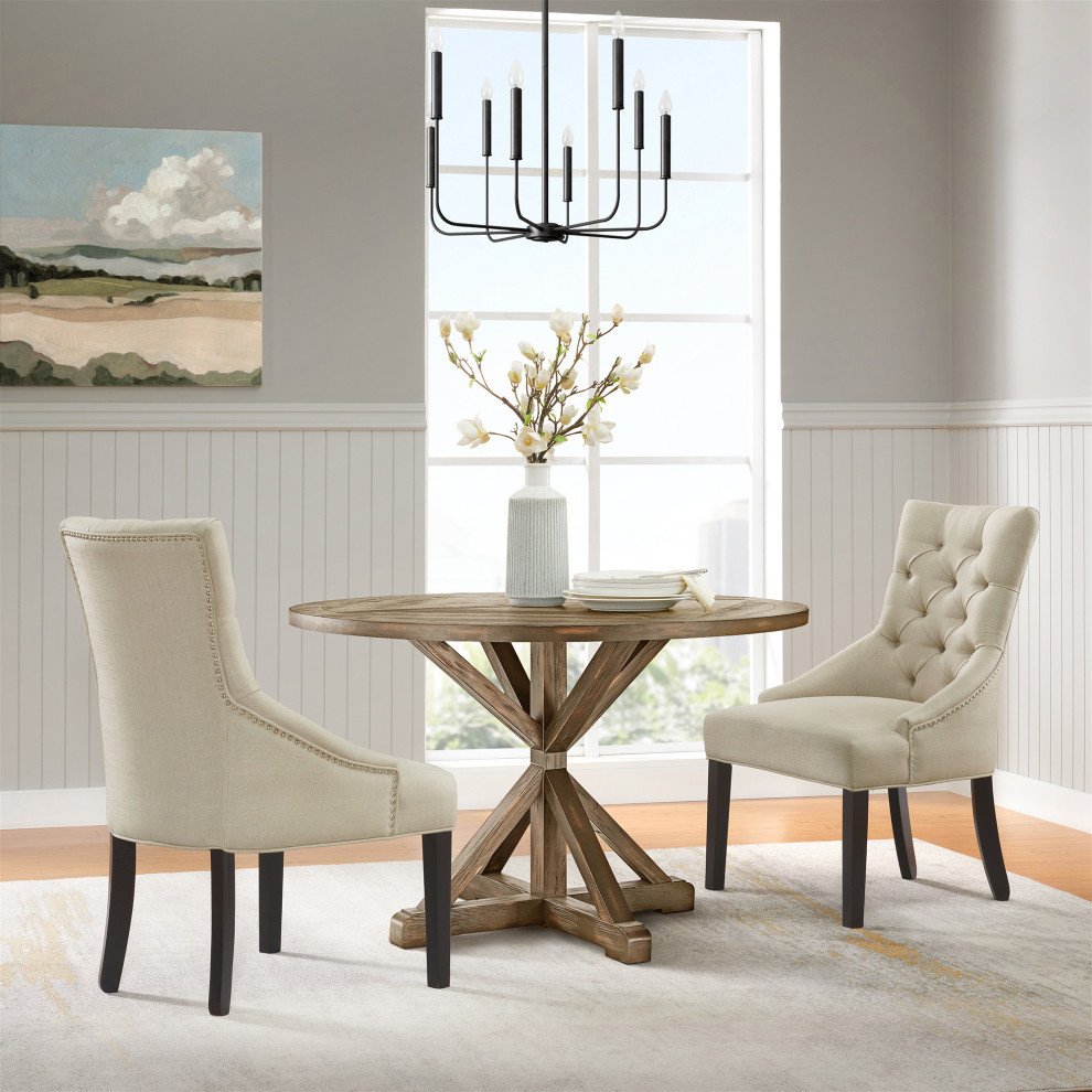 Haeys Tufted Upholstered Dining Chairs  Cream  Set of 2   Transitional   Dining Chairs   by Bolton Furniture  Inc.  Houzz