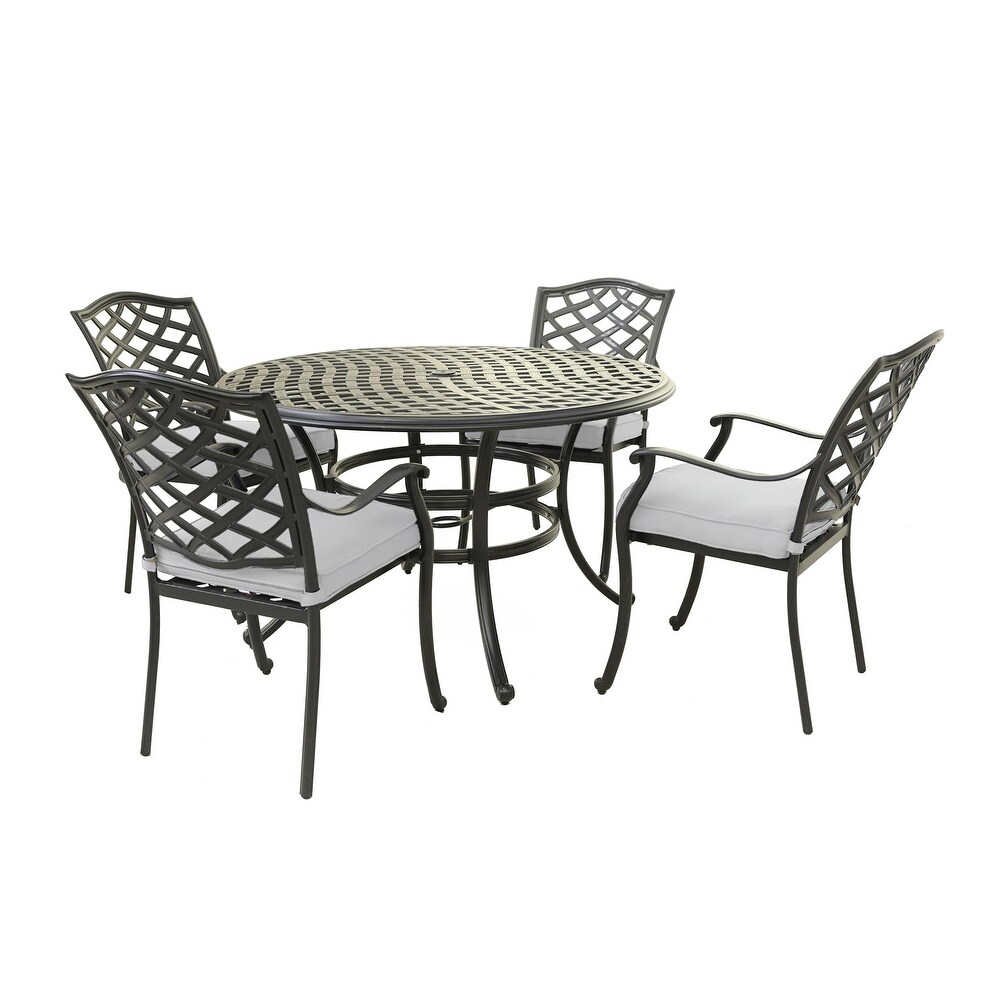 Aluminum 5 Piece Round Dining Set With 4 Arm Chairs