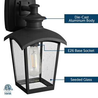 Home Luminaire 1-Light Black Outdoor Wall Coach Light Sconce with Seeded Glass and Built-In GFCI Outlets 31703