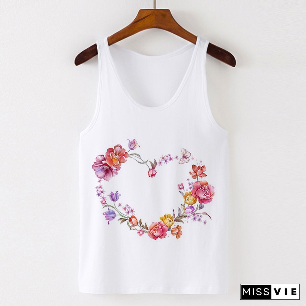 Summer Tank Tops Heart Flower Love Graphic Print Ladies Sexy Vest Camisole Women Tops Tee Tshirt Female Casual Loose Sleeveless