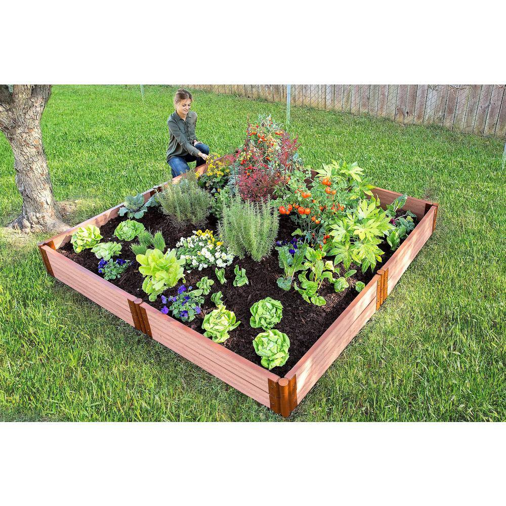 Frame It All Two Inch Series 8 ft. x 8 ft. x 11 in. Classic Sienna Composite Raised Garden Bed Kit 300001099