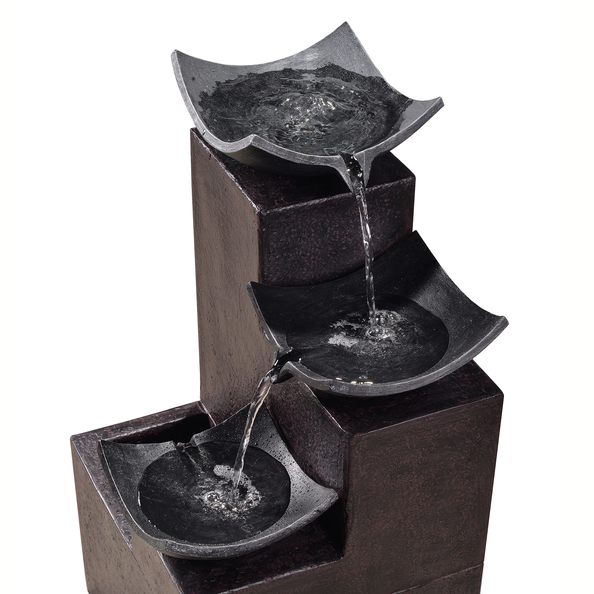 Peaktop Outdoor Modern Stone-Look 4-Tier Floor Fountain， Black