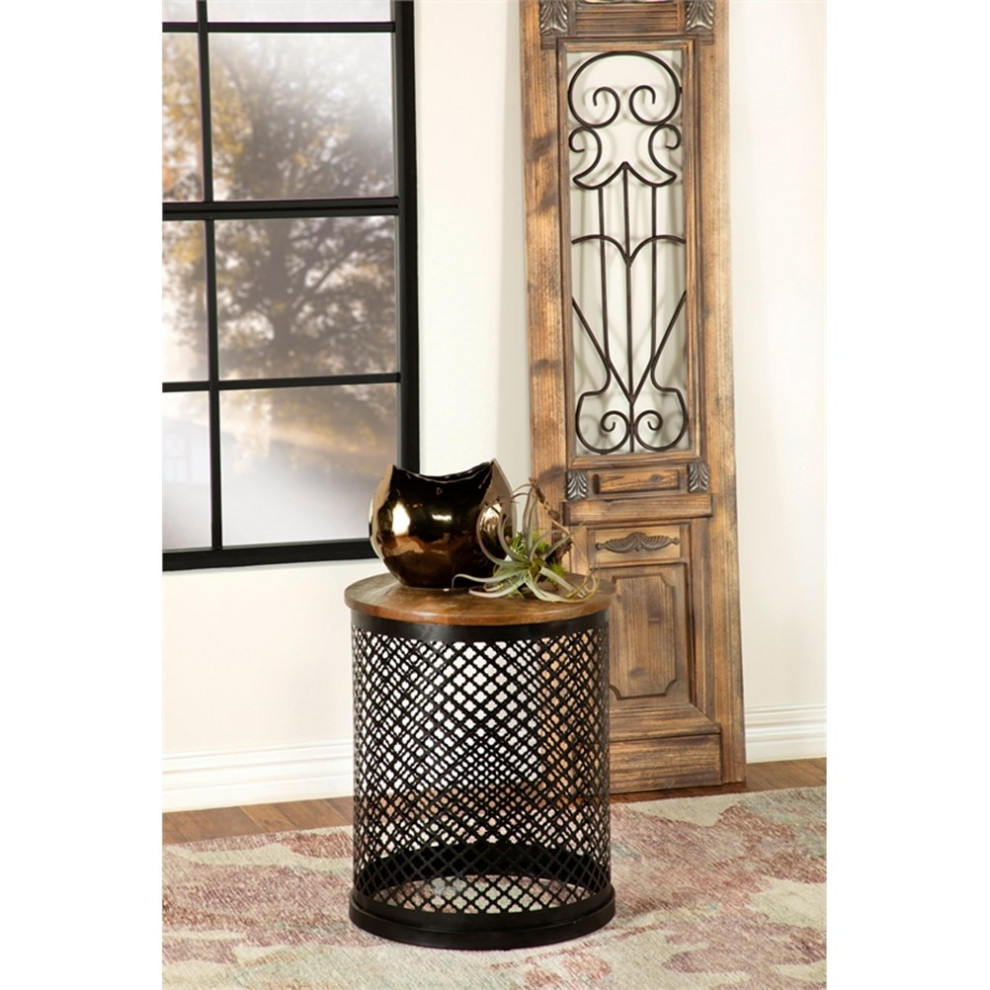 Coaster Aurora Round Contemporary Metal Drum Base Accent Table in Black/Natural   Industrial   Side Tables And End Tables   by Homesquare  Houzz