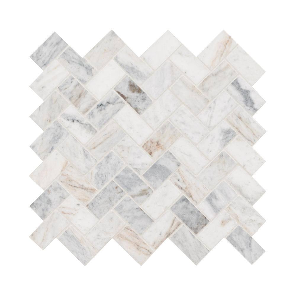 MSI Capri Blue Herringbone 11.63 in. x 11.63 in. x 10mm Honed Mosaic Marble Floor and Wall Tile (0.94 sq. ft.Each) CAPBLU-HBH