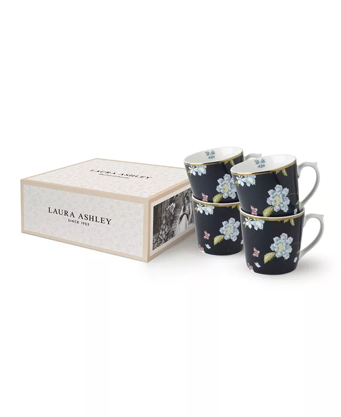 Laura Ashley Heritage Collectables 10 Oz Midnight Uni Mugs in Gift Box Set of 4