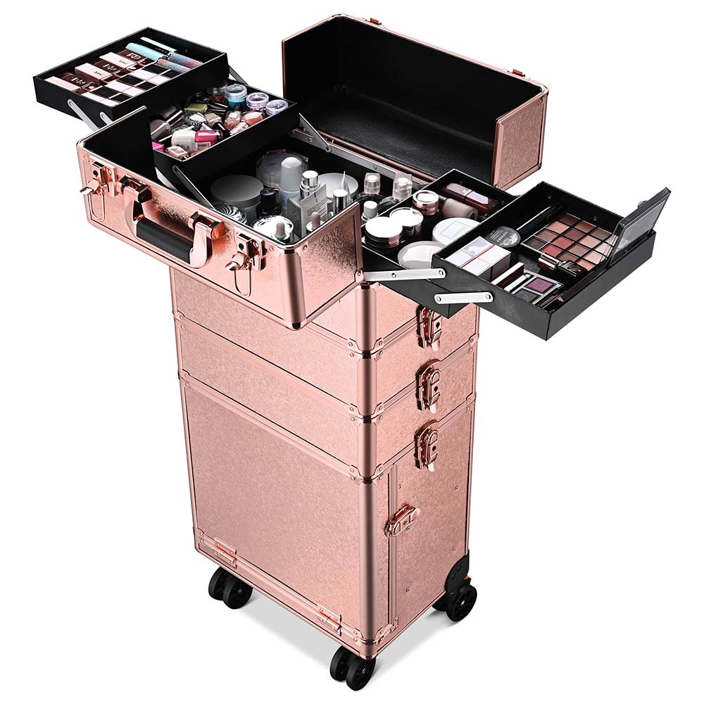 Byootique Rose Rolling Makeup Case with Drawers 4in1