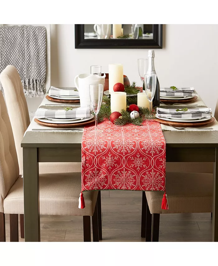 Design Imports Joyful Snowflakes Jacquard Collection for Everyday Use Holidays and Dinner Parties Table Runner 14 x 108