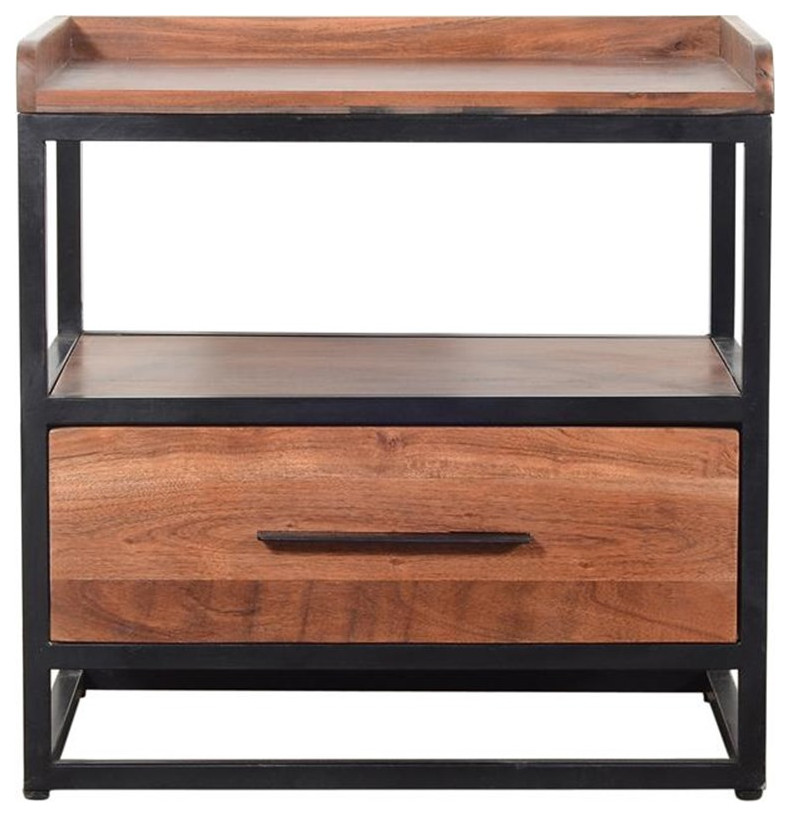 Maklaine Handcrafted Metal End Table with Wooden Drawer in Brown  ampBlack   Industrial   Side Tables And End Tables   by Homesquare  Houzz