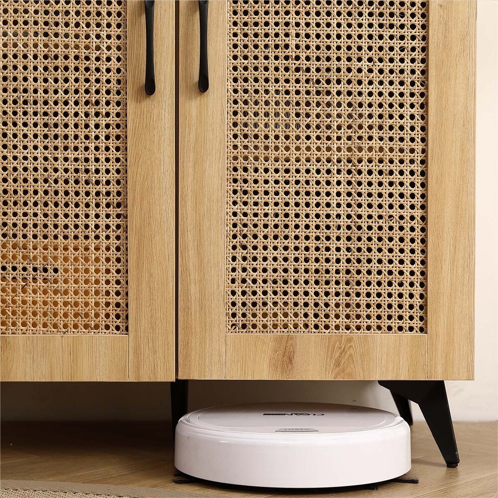 Rattan Mesh Double Doors Shoe Cabinet