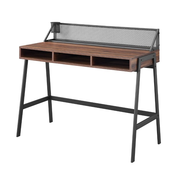 Urban Industrial 3 Cubby Writing Desk With Pen Storage Dark Walnut Saracina Home