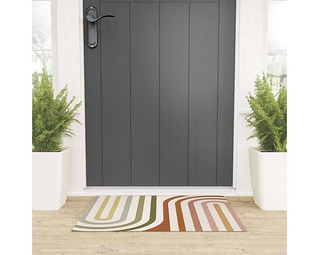 Colour Poems Bold Curvature Stripes I Looped Vinyl Welcome Mat Society6