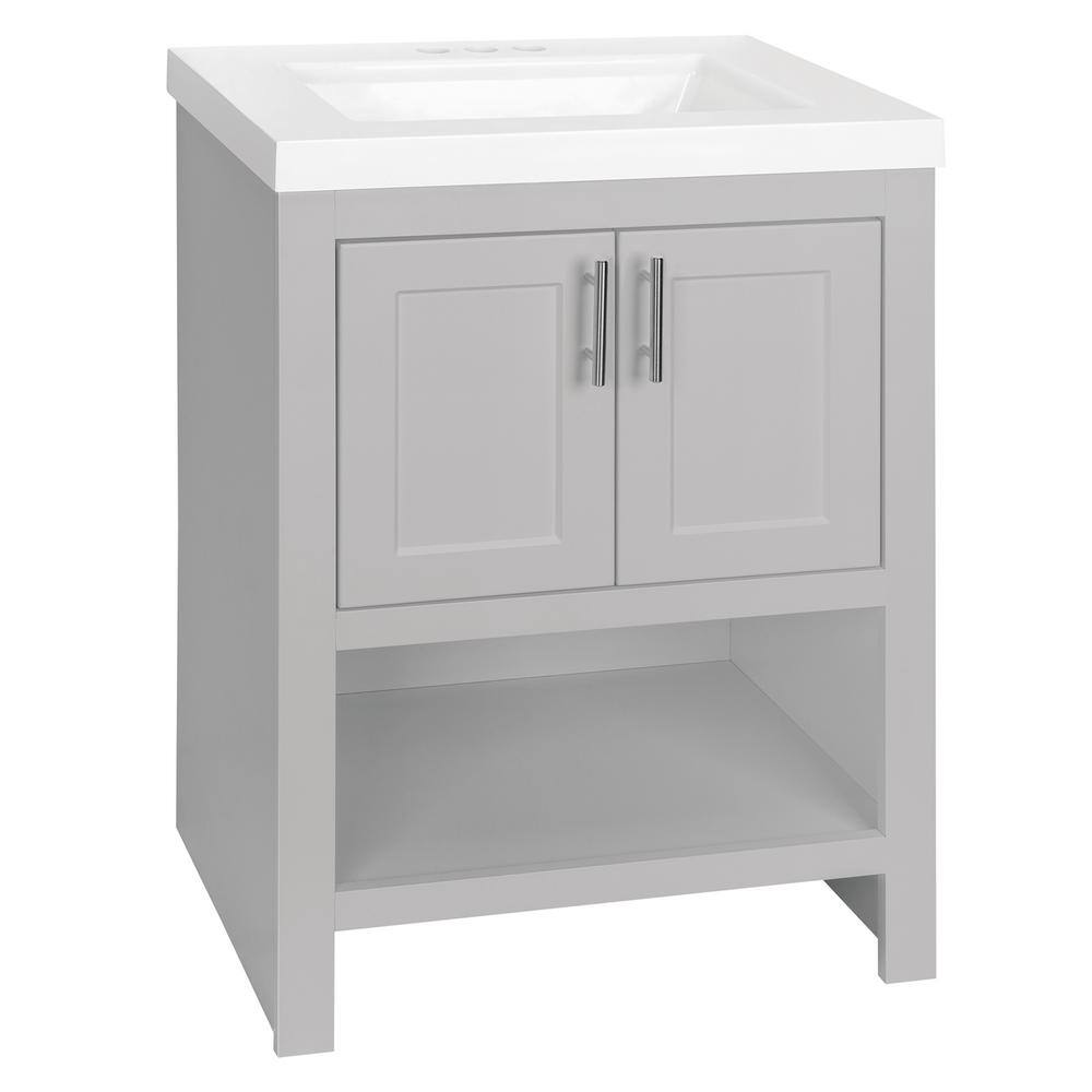 Glacier Bay Spa 24.5 in. W x 18.8 in. D x 35.5 in. H Single Sink Bath Vanity in Dove Gray with White Cultured Marble Top and Mirror PPSPADVR24MY