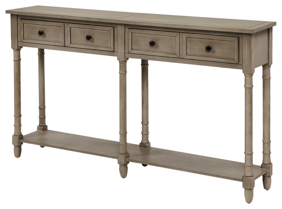 58 quotTwo Drawer Console Table With Bottom Shelf for Living Room Gray Wash   Rustic   Console Tables   by TATEUS LLC  Houzz