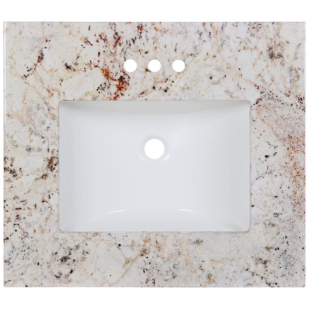 Home Decorators Collection 25 in W x 22 in D Stone Effects Cultured Marble Vanity Top in Rustic Gold with Undermount White Sink