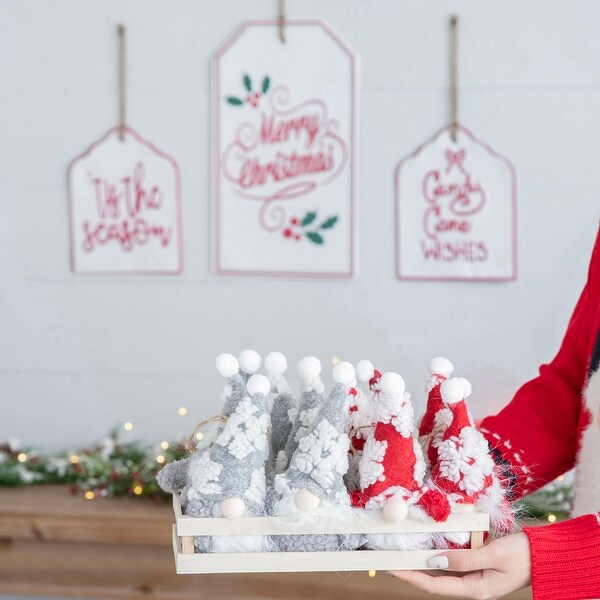 AandB Home Gnomes with Snowflake Patterned Hat in Wooden Crate