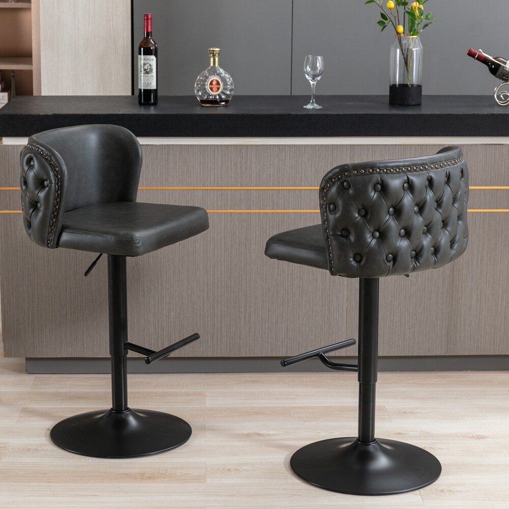 Swivel Barstools Adjusatble Seat Height  PU Upholstered Bar Stools with Tufted Back  for Home Pub and Kitchen Island  Set of 2