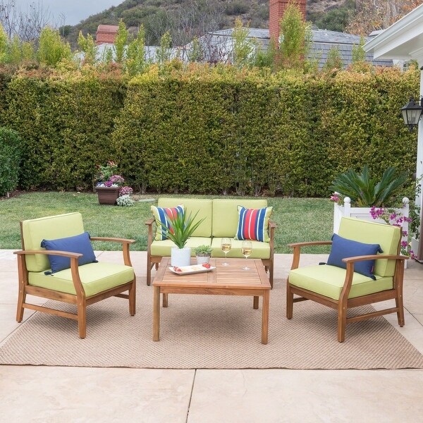 Perla Acacia 5piece Chat Set with Cushions by Christopher Knight Home