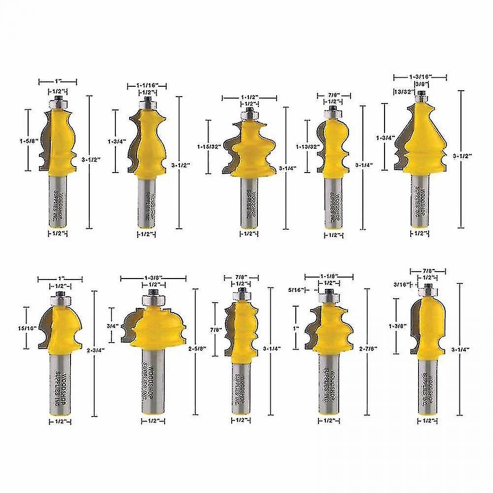 10pcs 12mm Shank Architectural Line Molding Milling Cutters With Housing Base Woodworking Mill Surfa