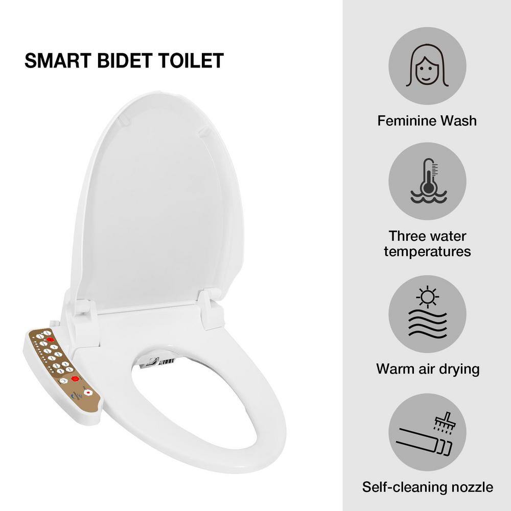 Puluomis Electric Bidet Seat for Elongated Toilet in White US-AS003-X