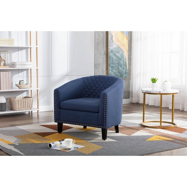 Stylish and Comfortable Barrel Chair for Home Decor， Navy Linen