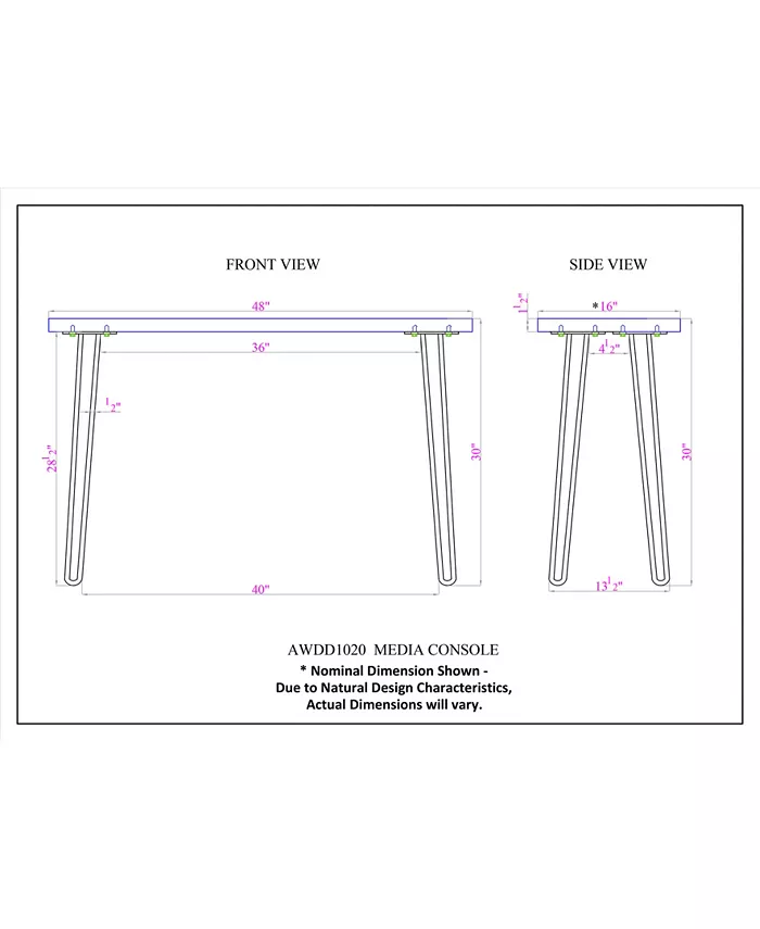 Alaterre Furniture Hairpin Natural Live Edge Wood with Metal 48 Media Console Table