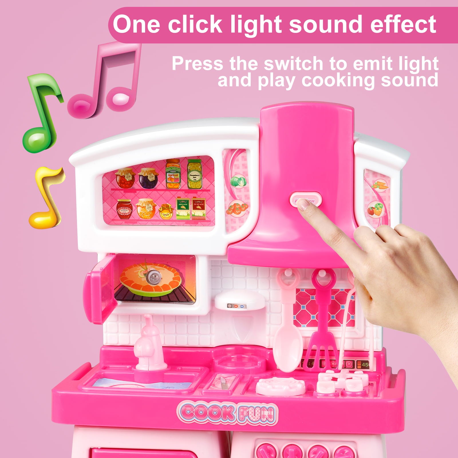 Play Kitchen Toys for Girls 3-6 Years Mini Oven Playset Pretend Food Cooking Pink Kitchen Toys for Toddlers Sounds and Light Stove (Miniature - Barbie doll Size)