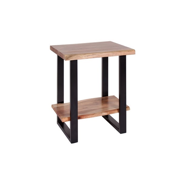 Hornby Modern Handmade Live Edge Acacia and Iron Two Tier Side Table