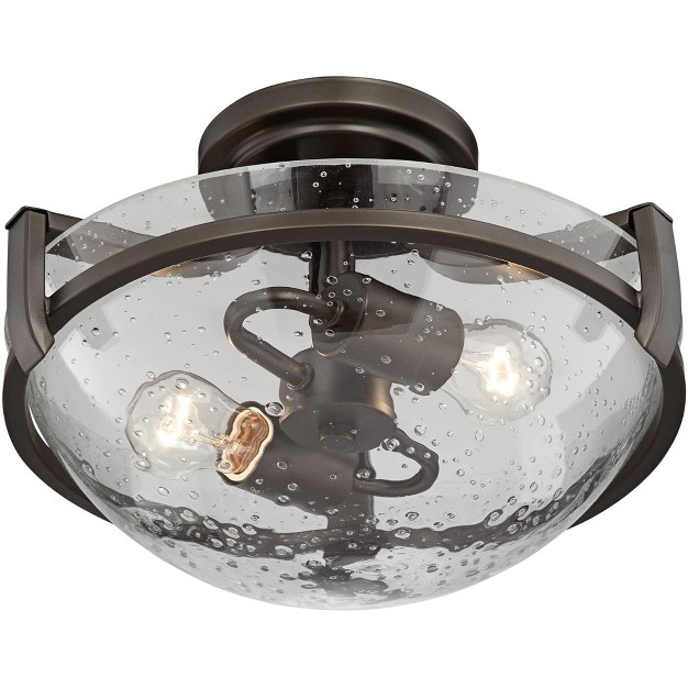 Wide Oil Rubbed Bronze 2 light Clear Seeded Glass Bowl For Bedroom Hallway