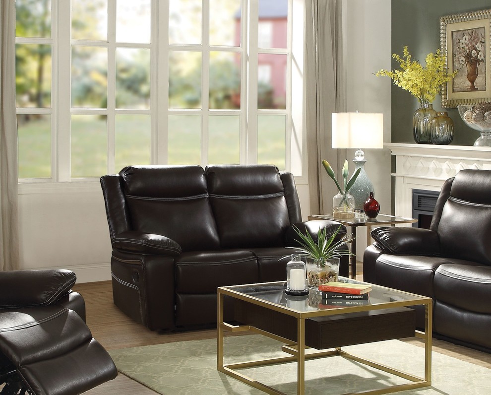 Acme Corra Reclining Loveseat  Espresso Faux Leather   Contemporary   Loveseats   by Acme Furniture  Houzz