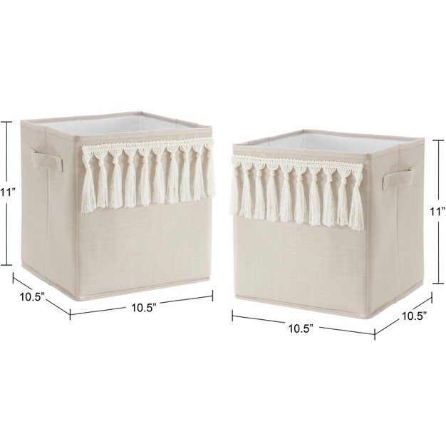 Sweet Jojo Designs Boy Or Girl Gender Neutral Unisex Set Of 2 Kids x27 Decorative Fabric Storage Bins Bohemian Fringe Taupe