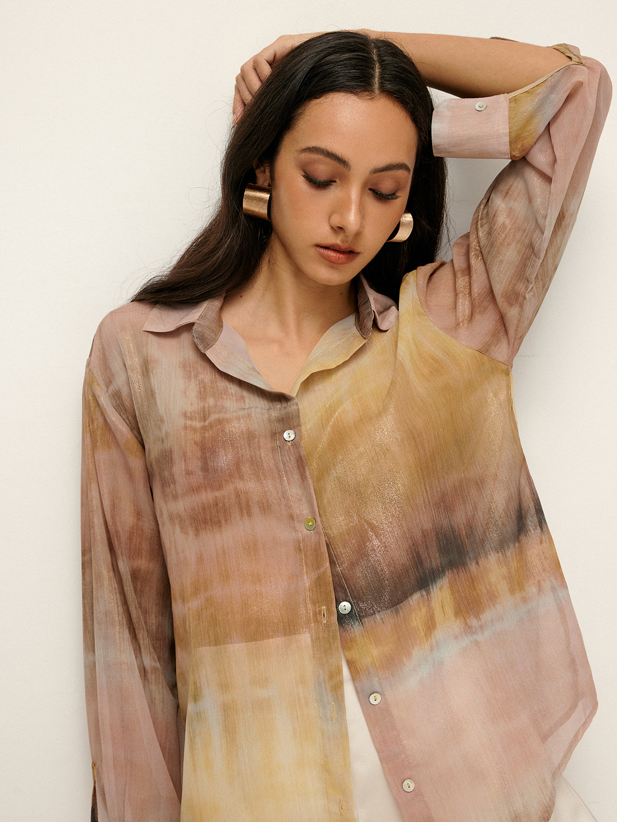 Marbling Lapel Thin Shirt